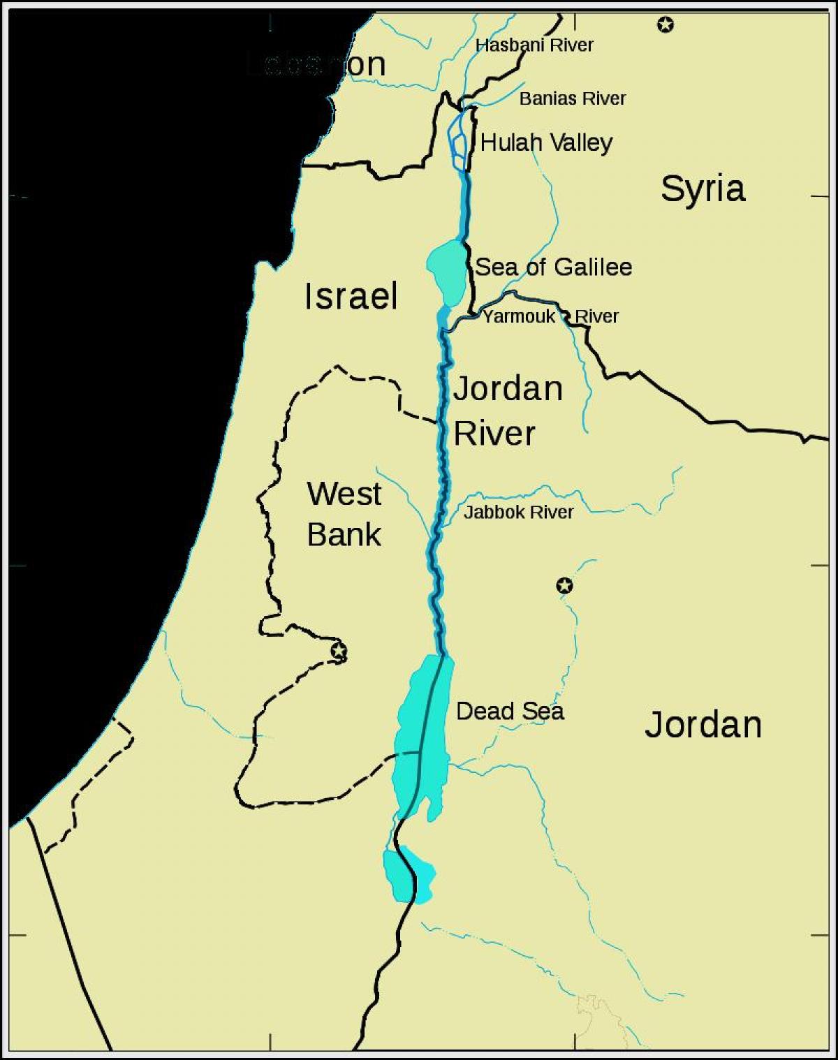 요르단 강에 중동 지도